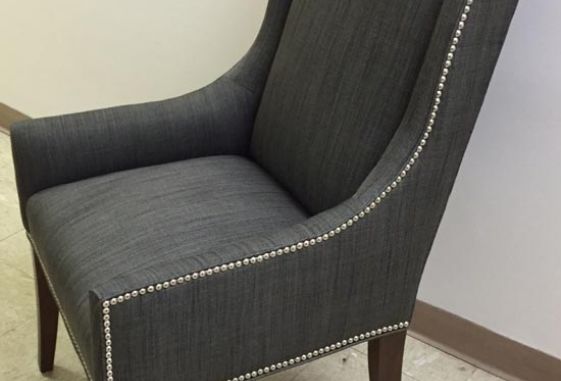 Custom-nail-head-nickle-trim-arm-chair-fully-upholstered-seat-stain-tapered-legs